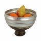 Ribbed Pedestal Decor Bowl | Silvertone & Brown Metallic Ombre Finish | 9" Glass