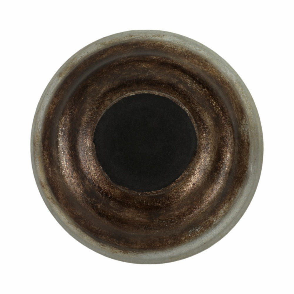 Ribbed Pedestal Decor Bowl | Silvertone & Brown Metallic Ombre Finish | 9" Glass