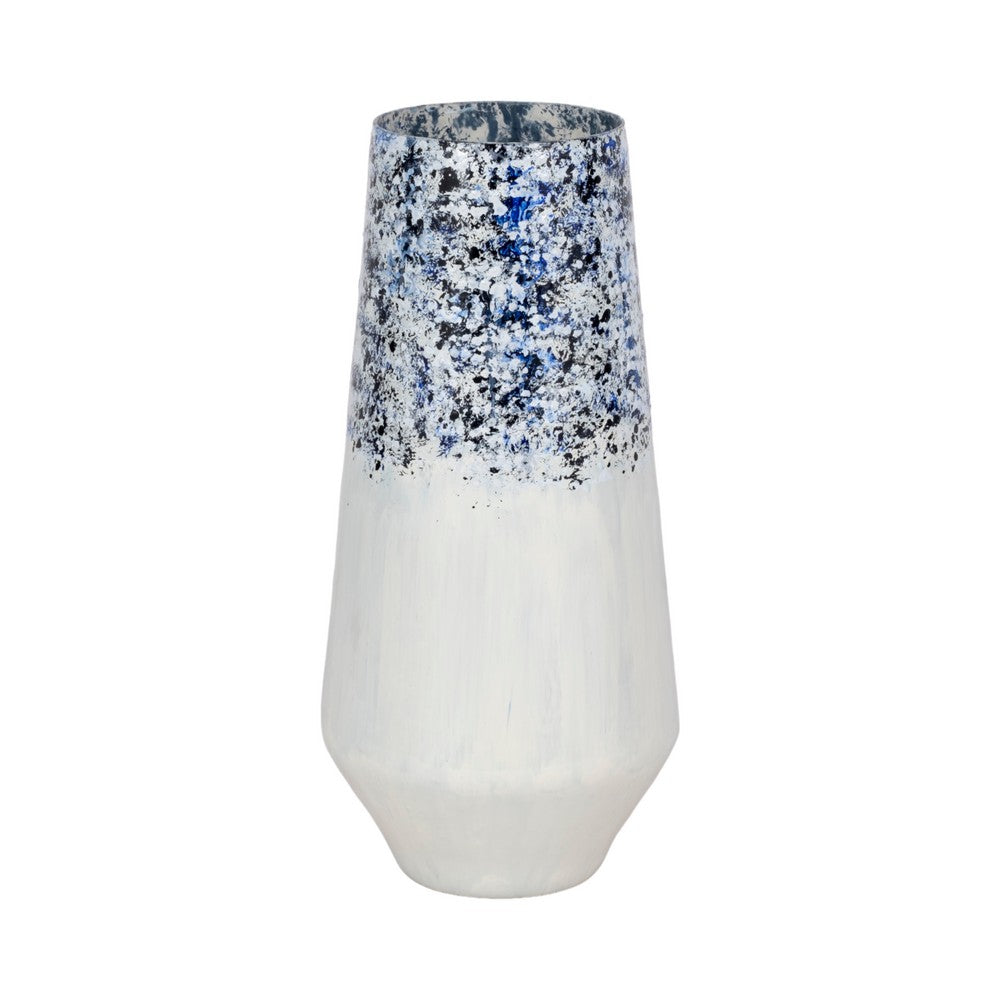 Shawz Decorative Vase | Tapered Bottom Glass | White-Blue Arctic 16"