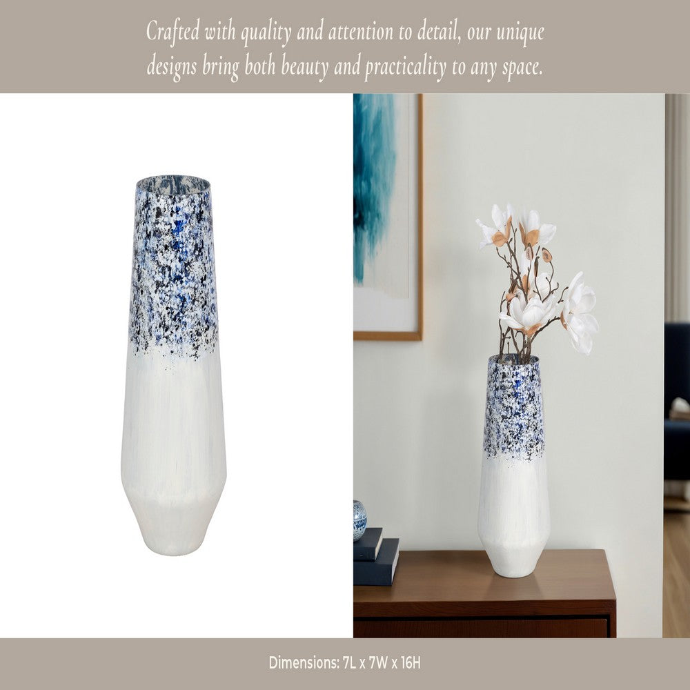 Shawz Decorative Vase | Tapered Bottom Glass | White-Blue Arctic 16"