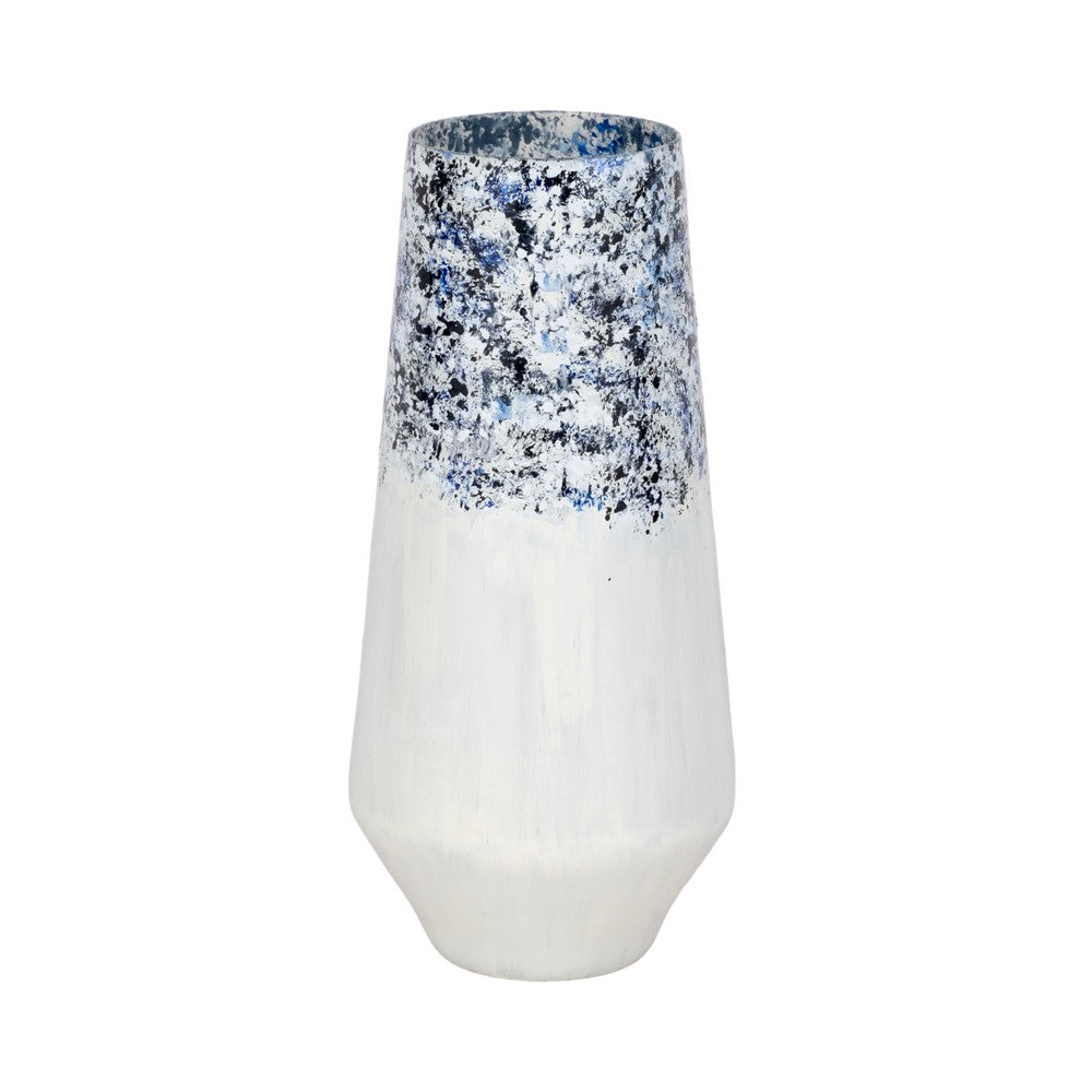 Shawz Decorative Vase | Tapered Bottom Glass | White-Blue Arctic 16"
