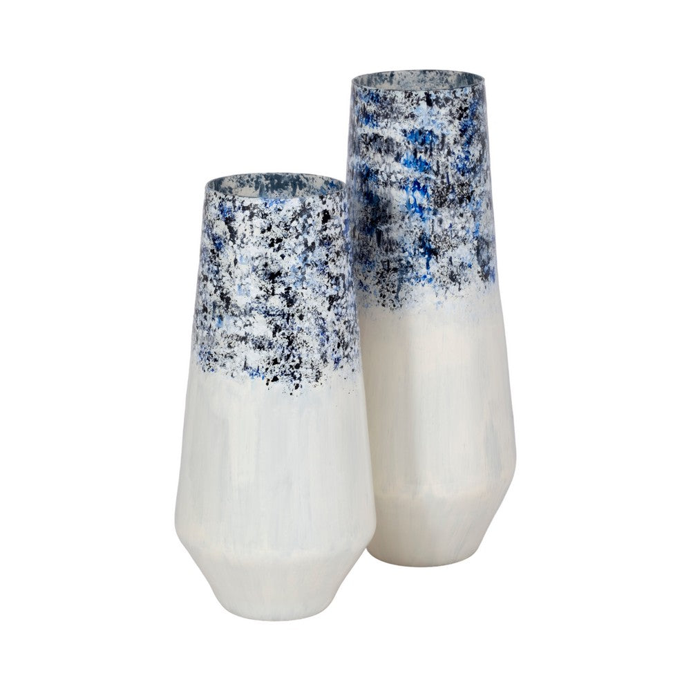 Shawz Decorative Vase | Tapered Bottom Glass | White-Blue Arctic 16"