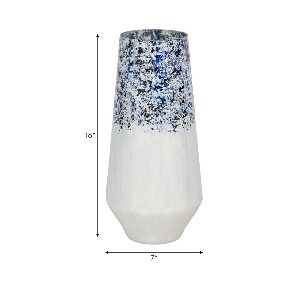 Shawz Decorative Vase | Tapered Bottom Glass | White-Blue Arctic 16"