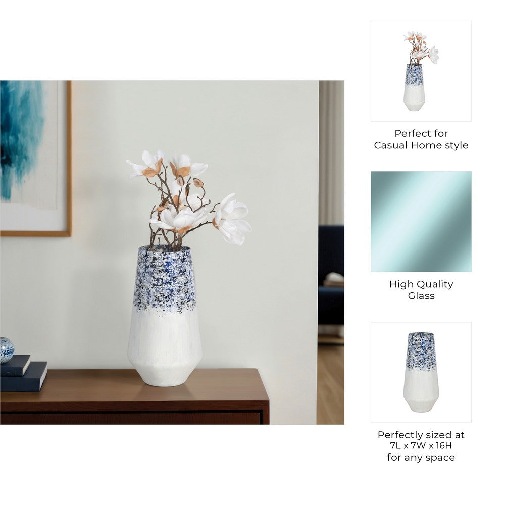 Shawz Decorative Vase | Tapered Bottom Glass | White-Blue Arctic 16"
