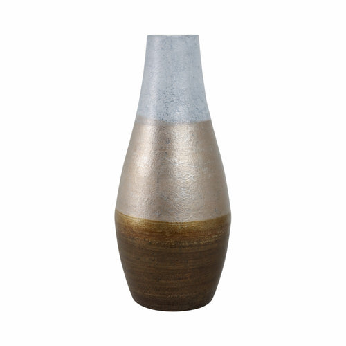 Decorative Flower Vase | 21" Ombre Gold White Metallic Glass Finish