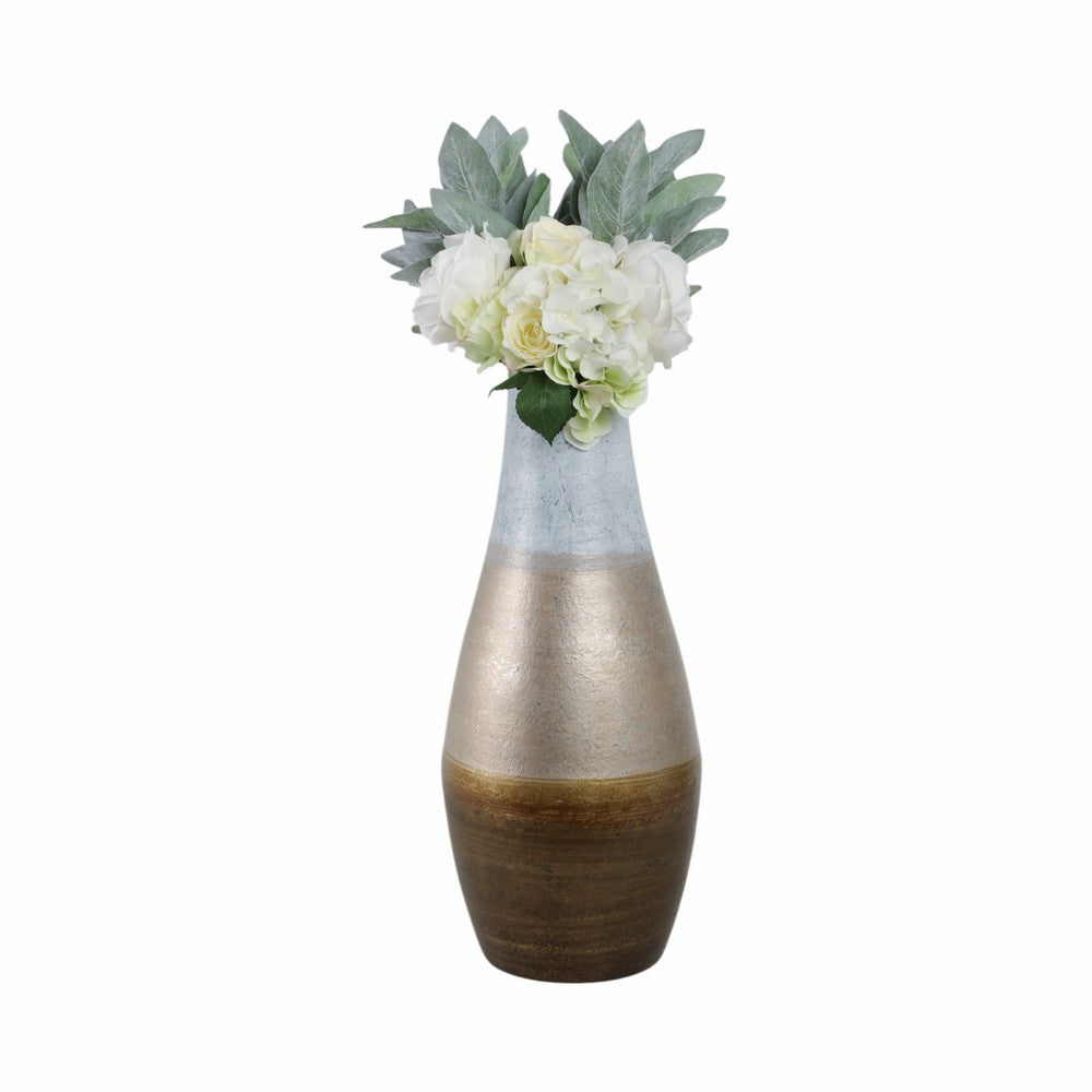 Decorative Flower Vase | 21" Ombre Gold White Metallic Glass Finish