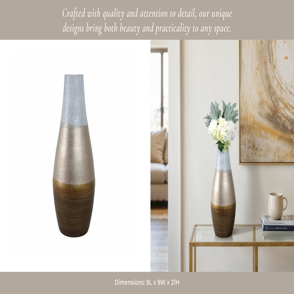 Decorative Flower Vase | 21" Ombre Gold White Metallic Glass Finish
