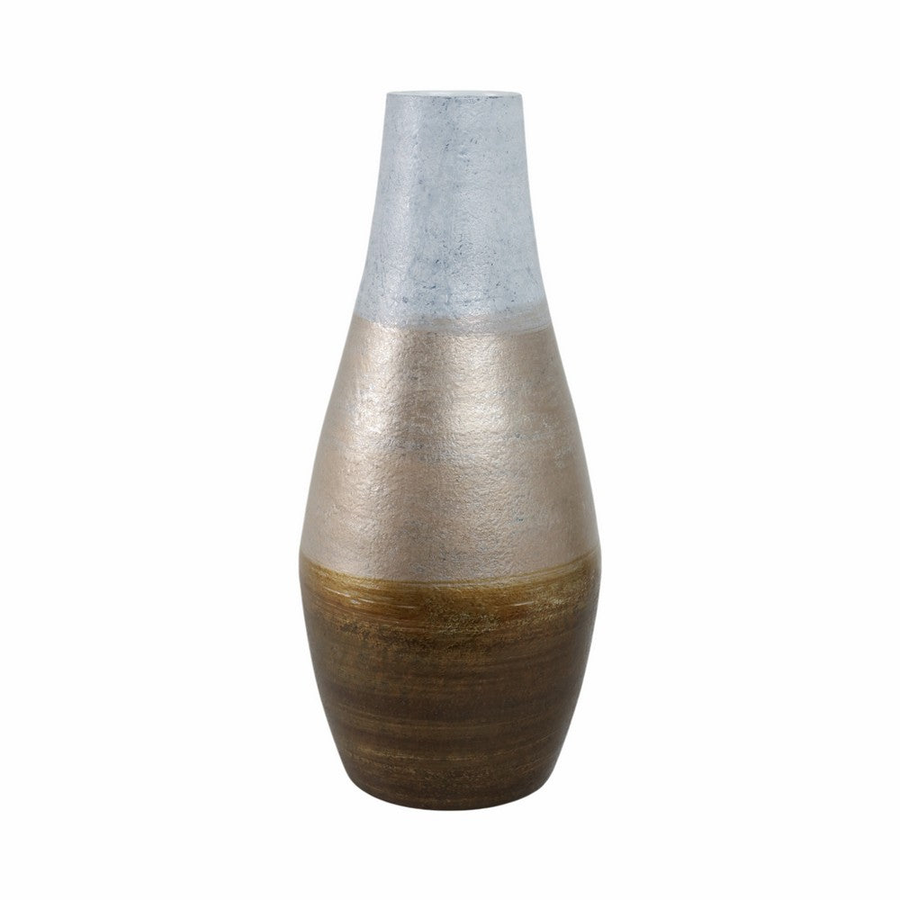 Decorative Flower Vase | 21" Ombre Gold White Metallic Glass Finish