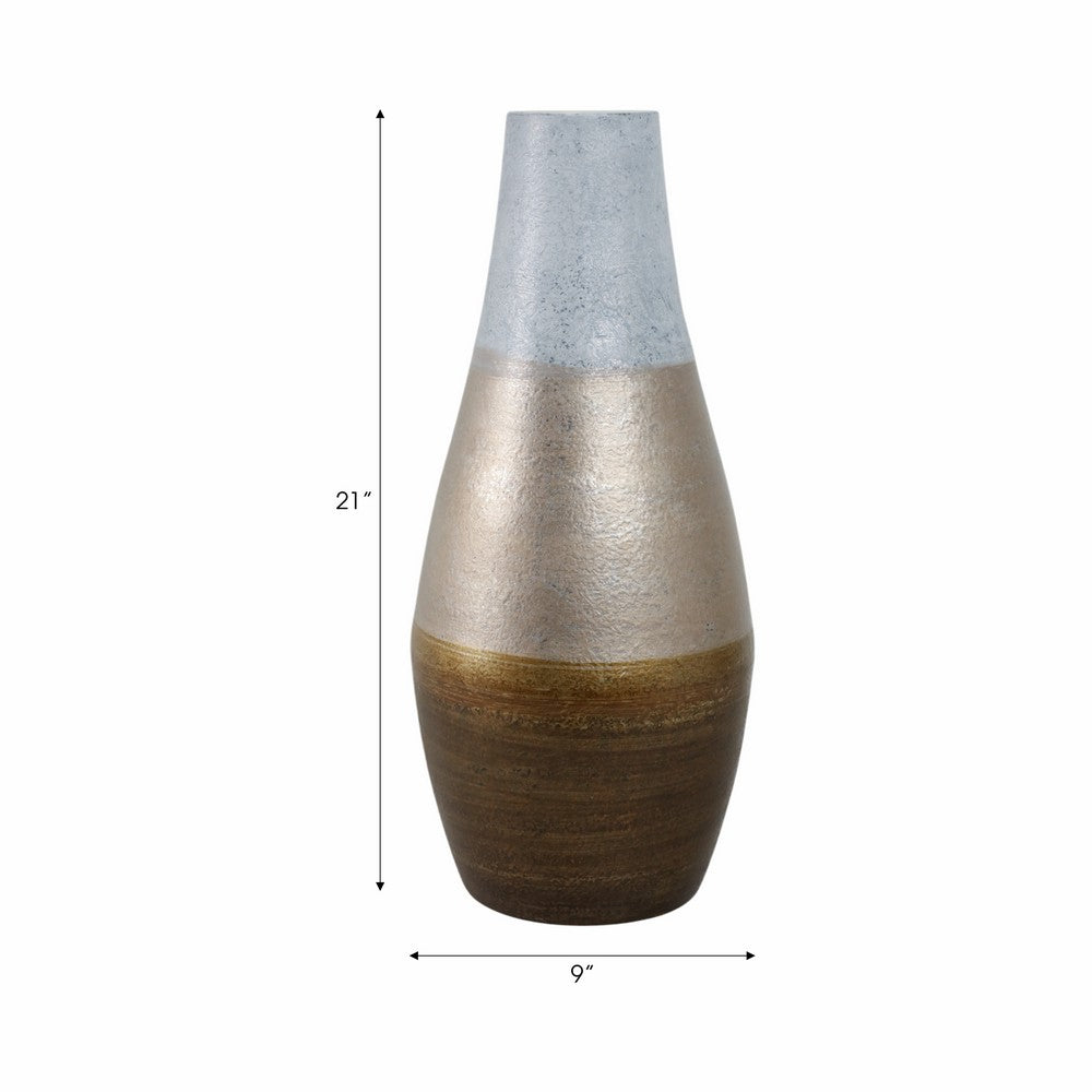 Decorative Flower Vase | 21" Ombre Gold White Metallic Glass Finish