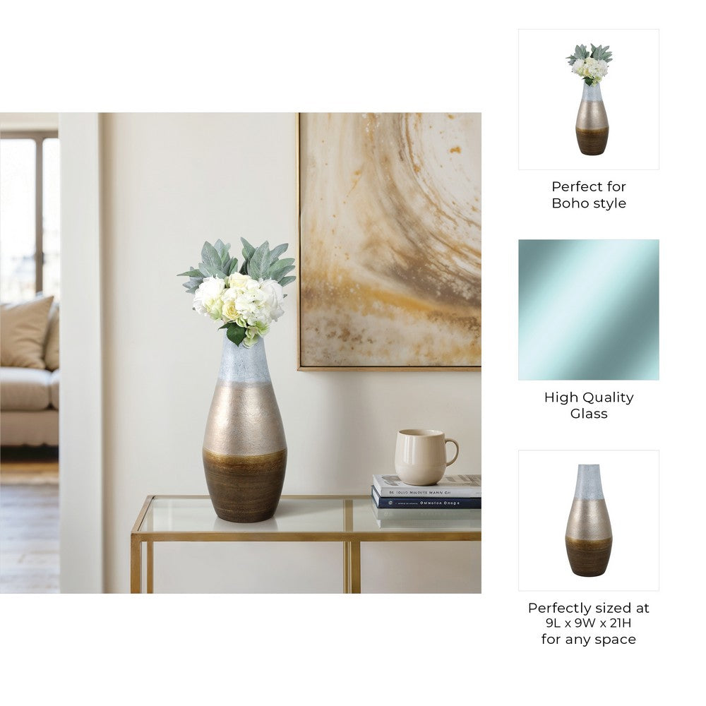 Decorative Flower Vase | 21" Ombre Gold White Metallic Glass Finish