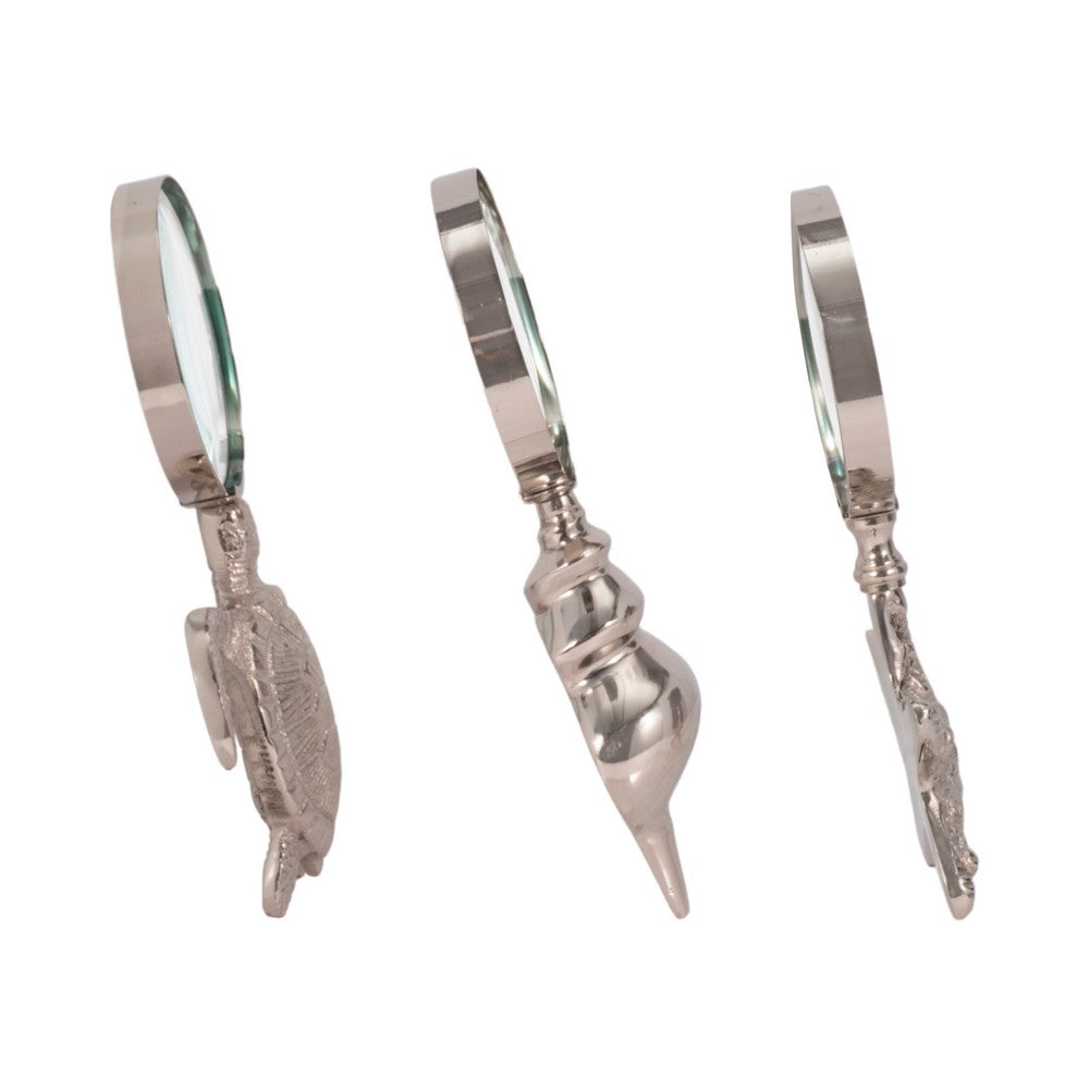 Decorative Magnifying Glass Set of 3 | Coastal Icon Handles | Silver Metal