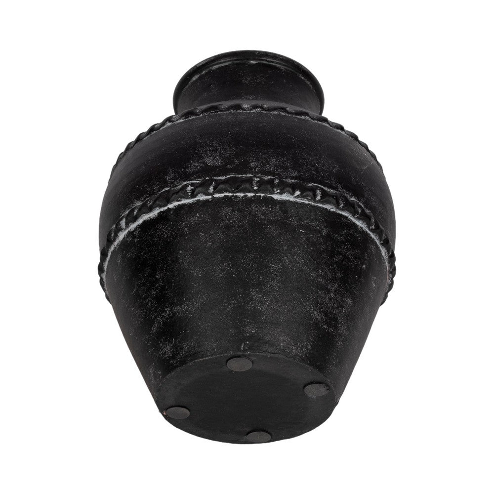 Traditional Flower Vase | Classic Textured Bands | 12" Black Terracotta