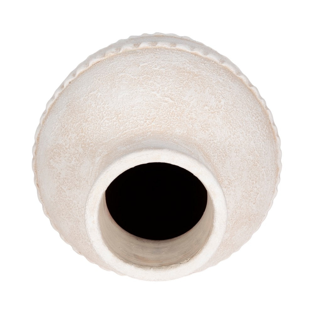 Traditional Flower Vase | 16" Textured Ivory Terracotta w Raised Band