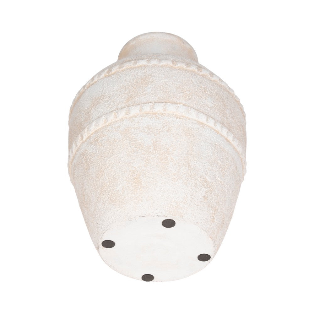 Traditional Flower Vase | 16" Textured Ivory Terracotta w Raised Band