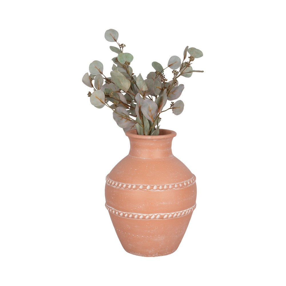 Decorative Vase | Red Terracotta with White Embossed Bands | 14"