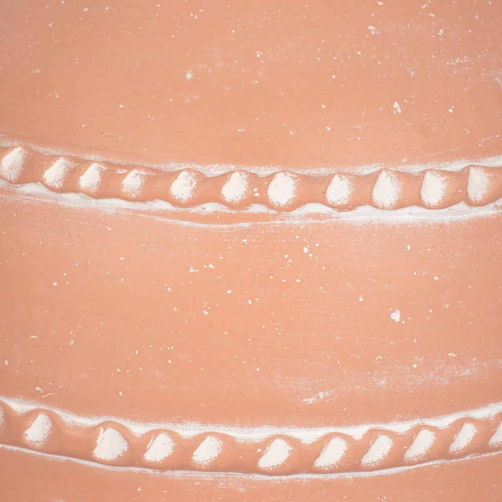 Decorative Vase | Red Terracotta with White Embossed Bands | 14"