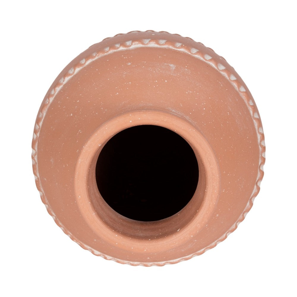 Decorative Vase | Red Terracotta with White Embossed Bands | 14"