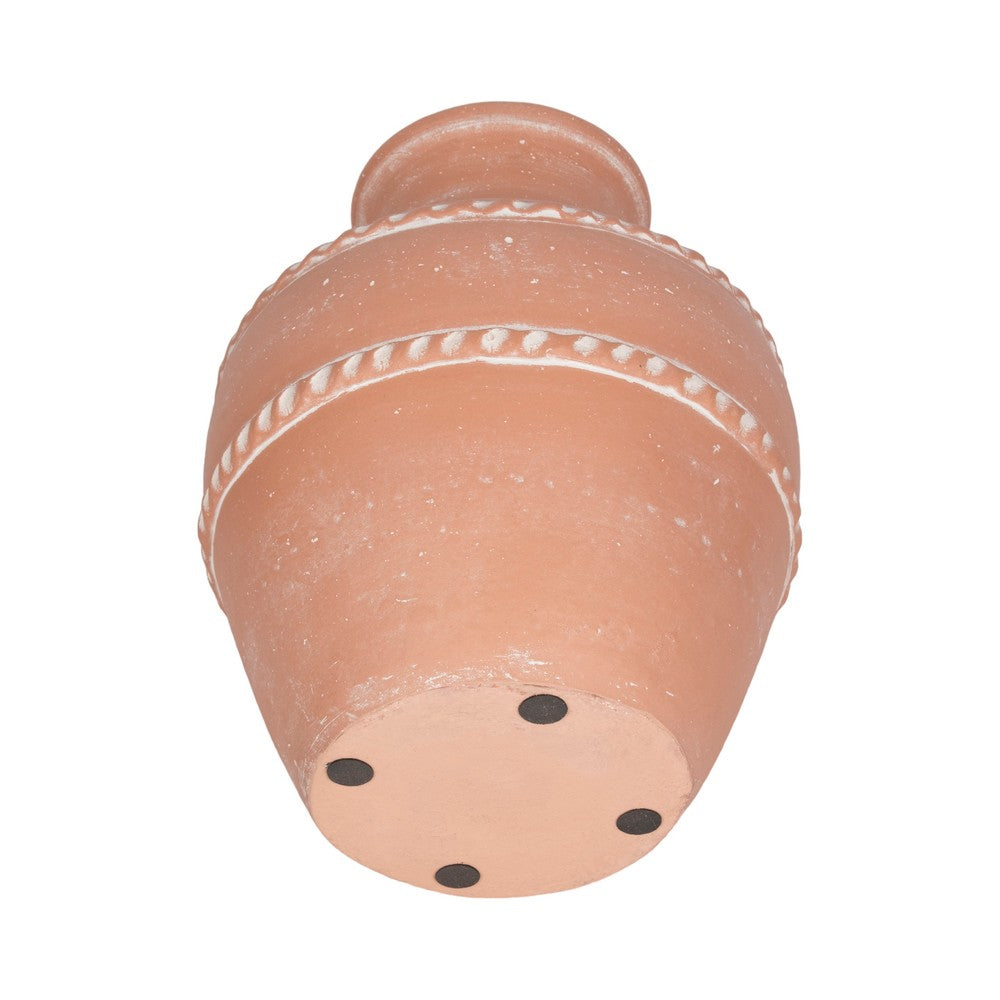 Decorative Vase | Red Terracotta with White Embossed Bands | 14"