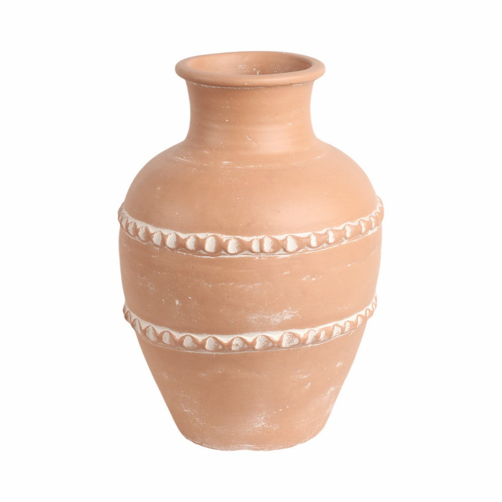 Wreno Traditional Decorative Vase | Round Body | Red Terracotta 17"