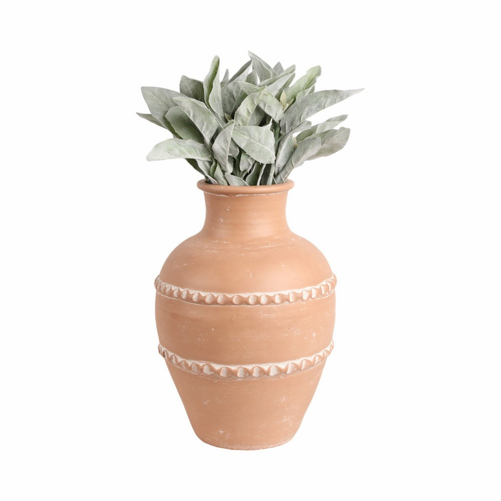 Wreno Traditional Decorative Vase | Round Body | Red Terracotta 17"