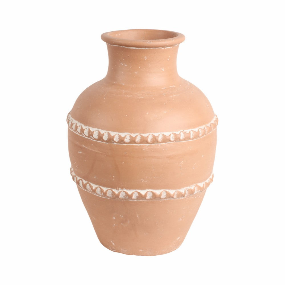 Wreno Traditional Decorative Vase | Round Body | Red Terracotta 17"