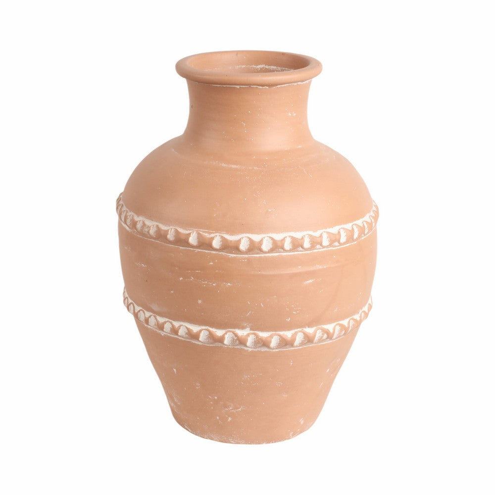 Wreno Traditional Decorative Vase | Round Body | Red Terracotta 17"