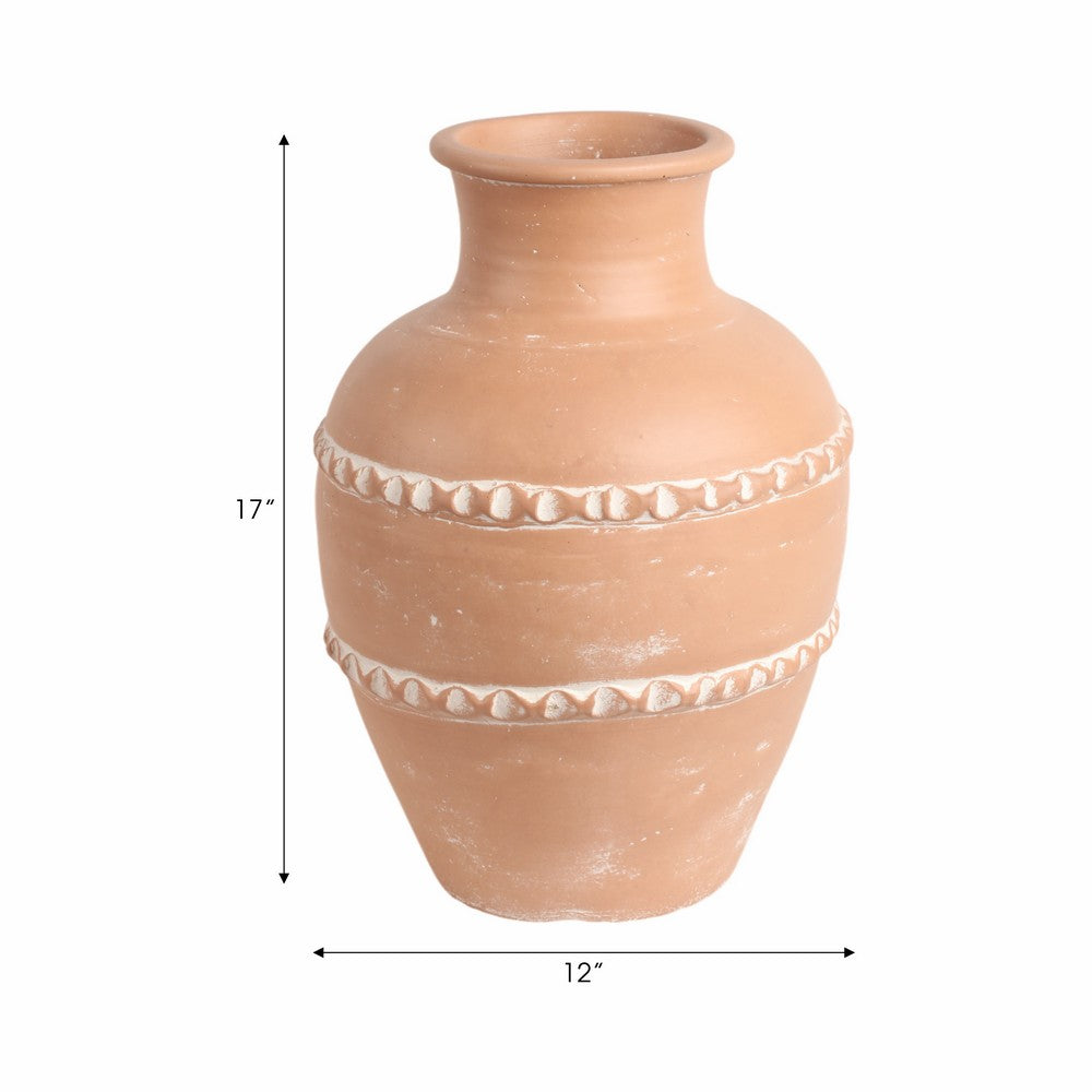 Wreno Traditional Decorative Vase | Round Body | Red Terracotta 17"