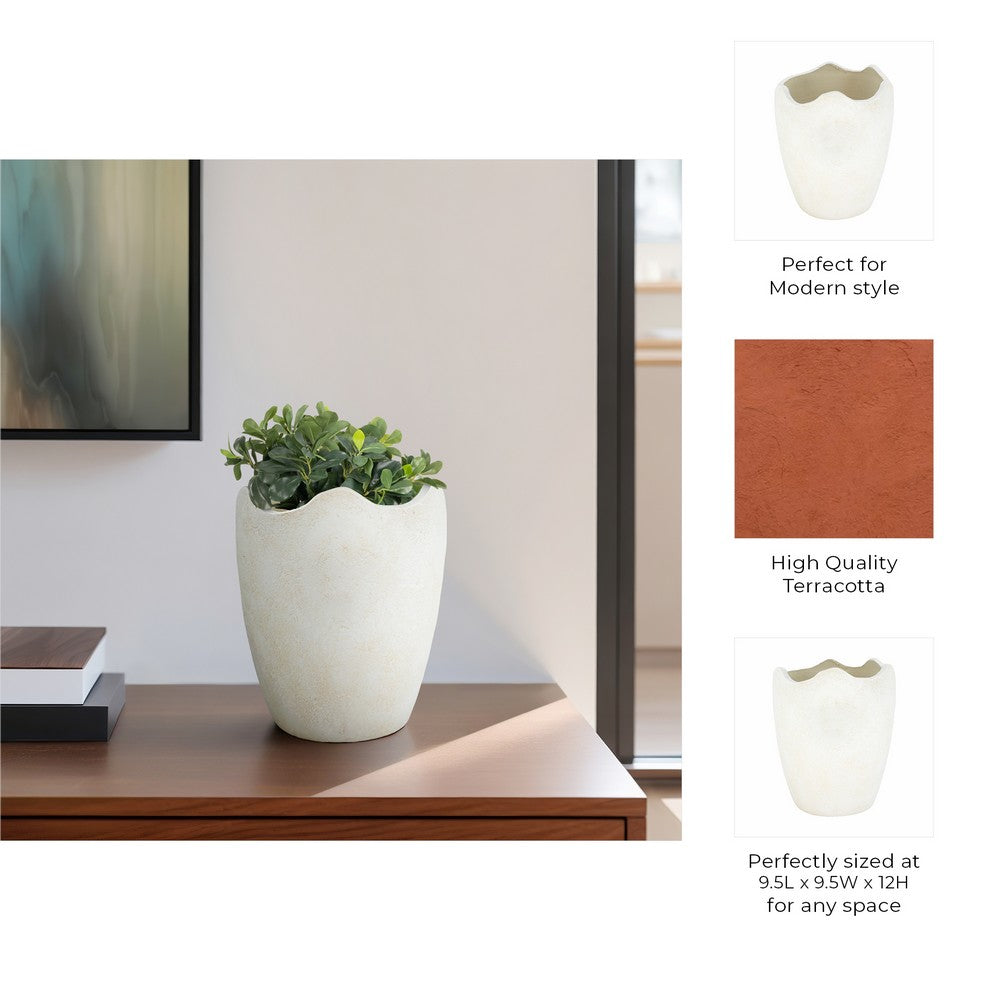 Rhys Decorative Vase | Abstract Textured Design | Ivory Terracotta 12"