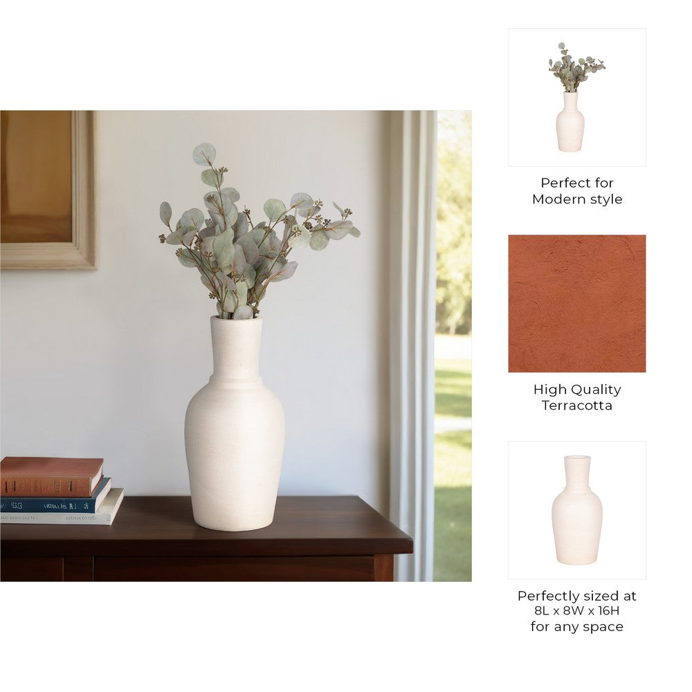 Narrow Neck Vase | Rounded Body | Natural Textured Ivory Terracotta 16"