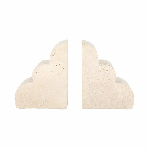 Modern Decorative Cloud Bookends Set of 2 | Tan Brown Sculptural Travertine