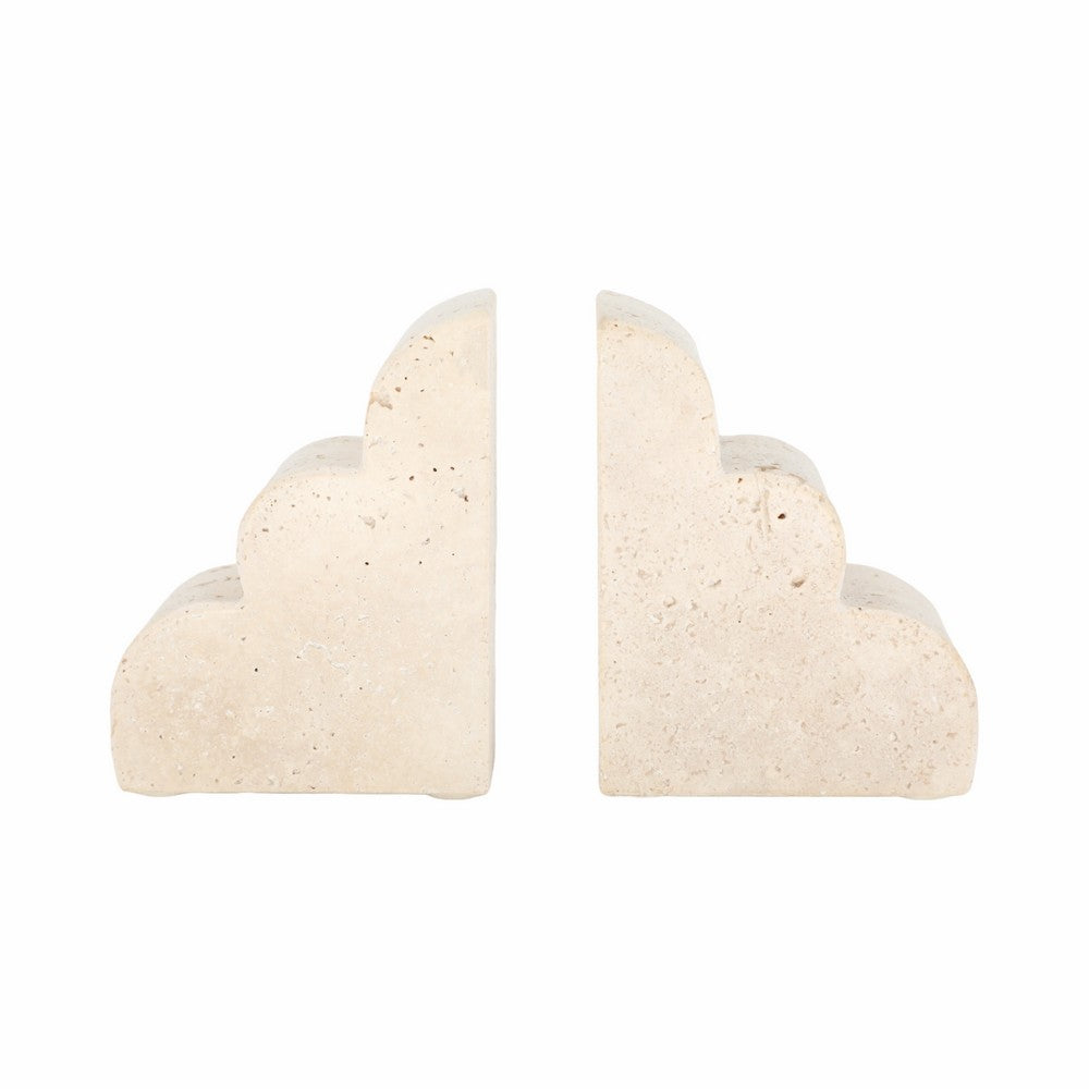 Modern Decorative Cloud Bookends Set of 2 | Tan Brown Sculptural Travertine
