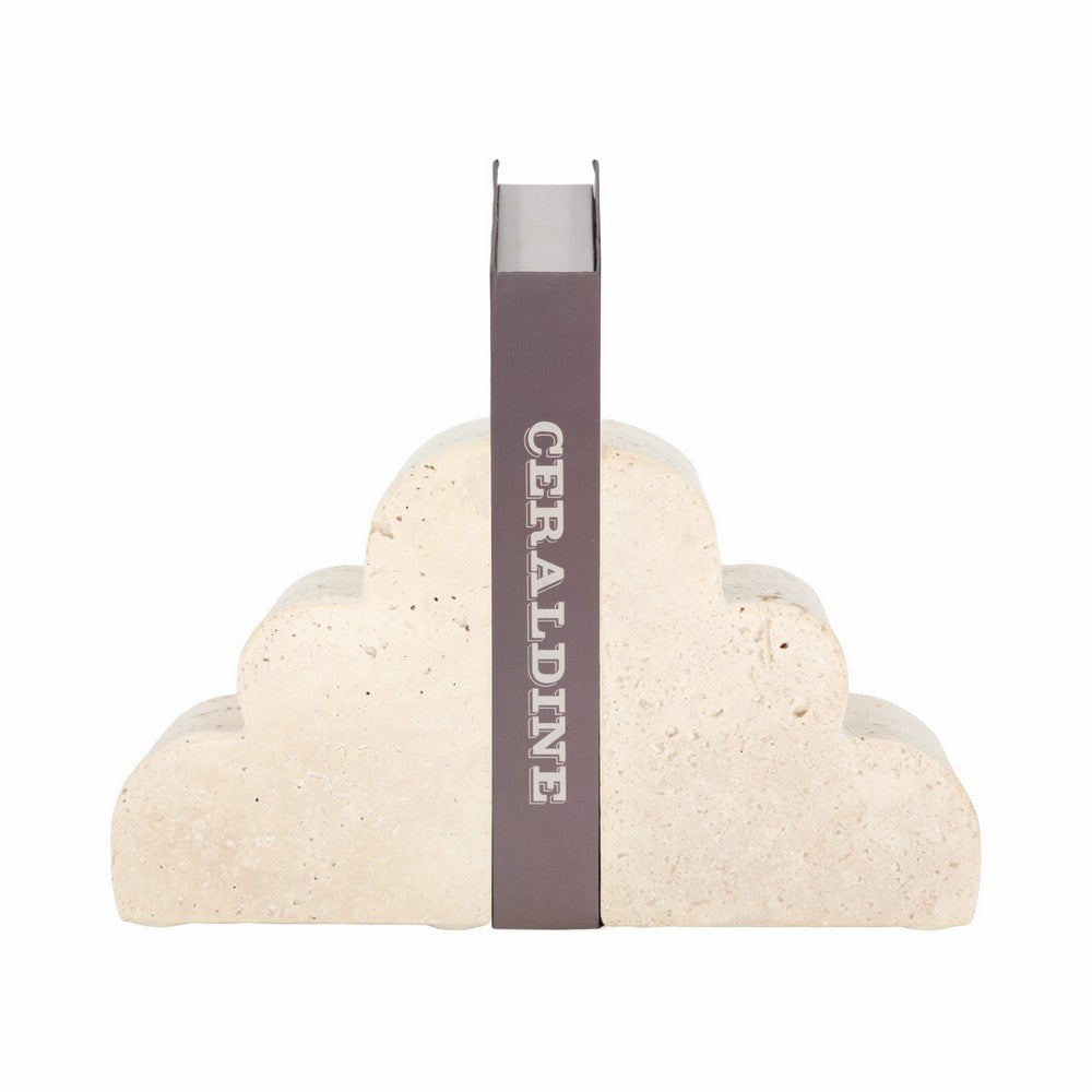Modern Decorative Cloud Bookends Set of 2 | Tan Brown Sculptural Travertine