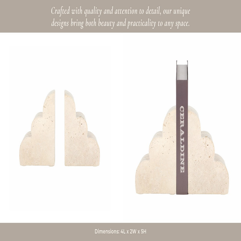 Modern Decorative Cloud Bookends Set of 2 | Tan Brown Sculptural Travertine