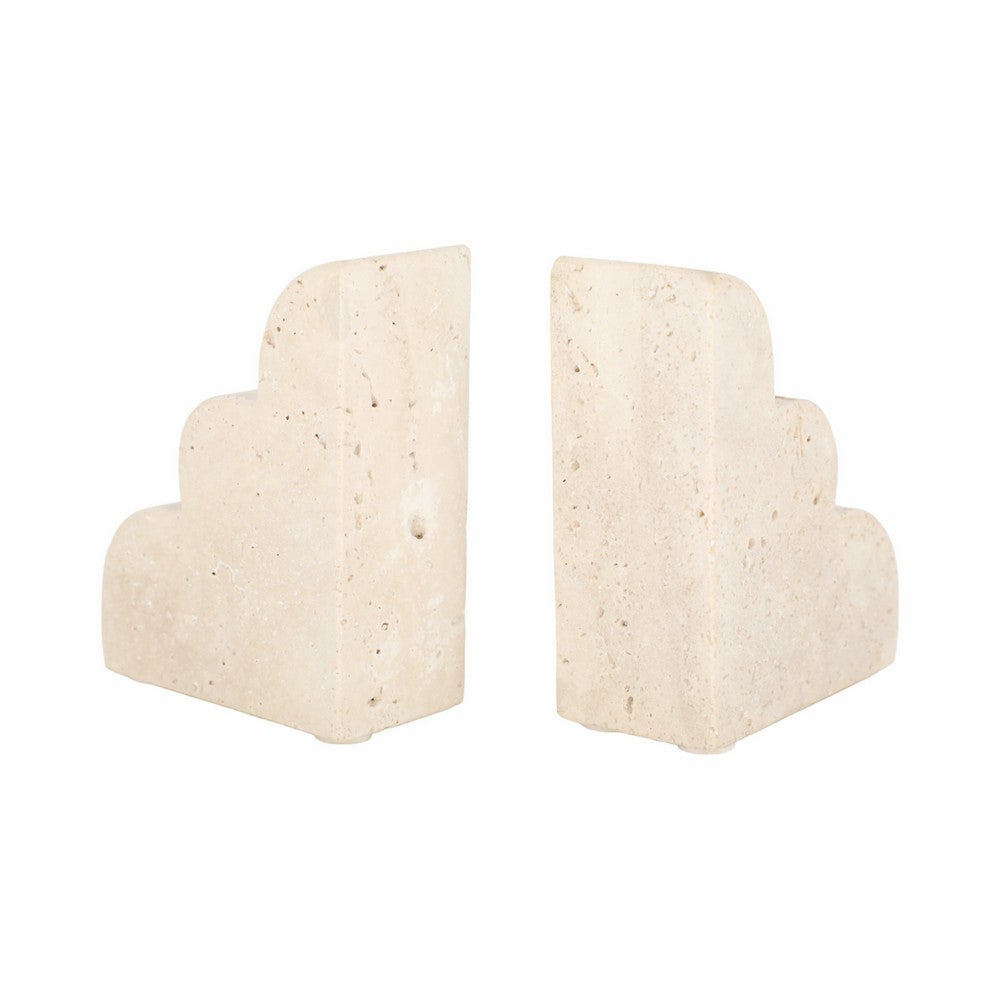 Modern Decorative Cloud Bookends Set of 2 | Tan Brown Sculptural Travertine