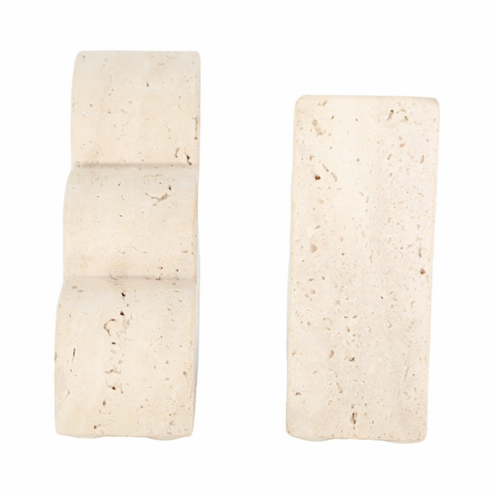Modern Decorative Cloud Bookends Set of 2 | Tan Brown Sculptural Travertine