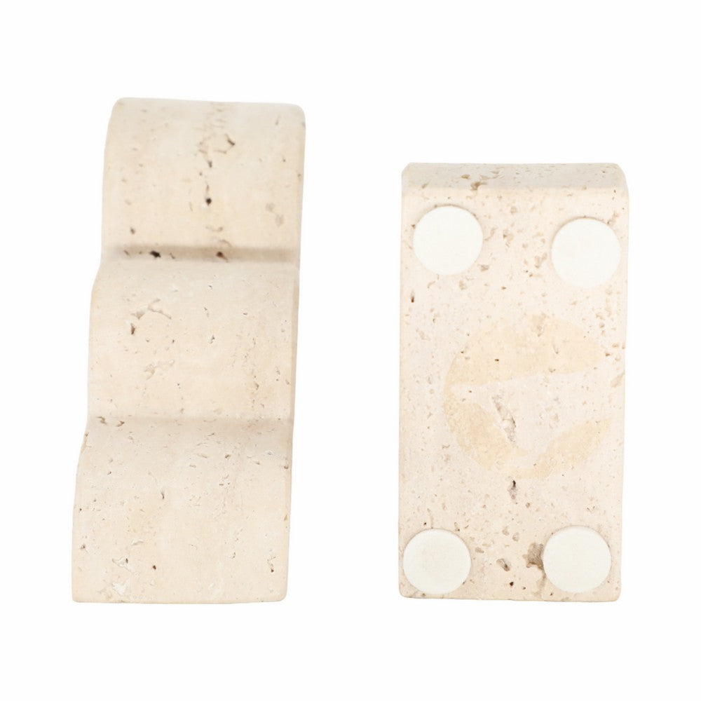 Modern Decorative Cloud Bookends Set of 2 | Tan Brown Sculptural Travertine
