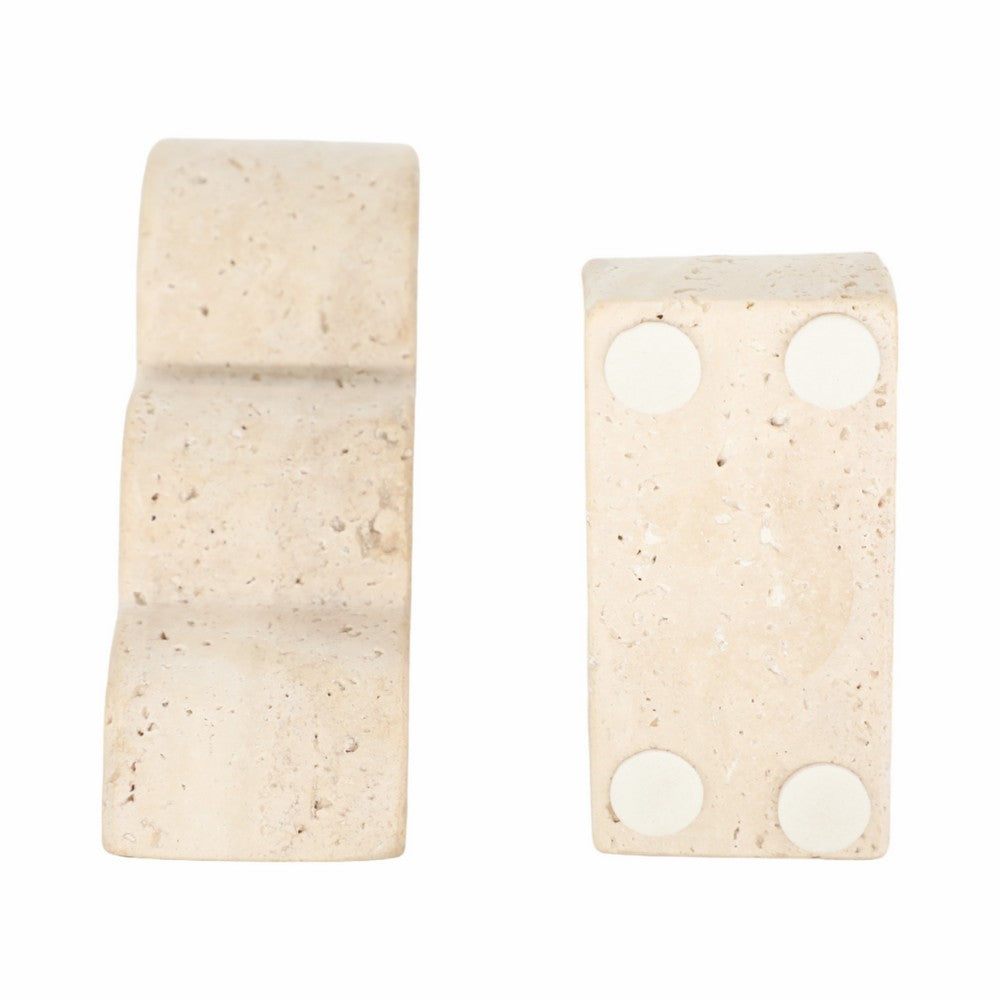 Modern Decorative Cloud Bookends Set of 2 | Tan Brown Sculptural Travertine