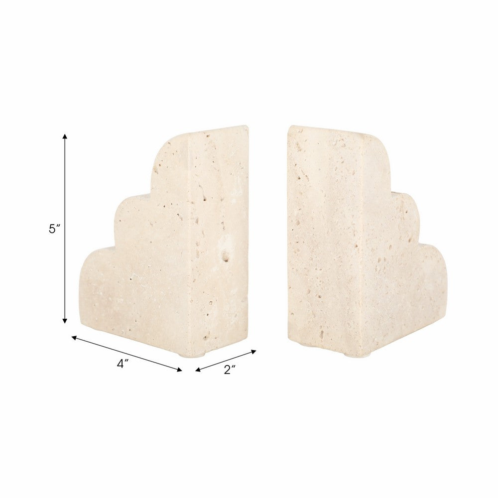 Modern Decorative Cloud Bookends Set of 2 | Tan Brown Sculptural Travertine