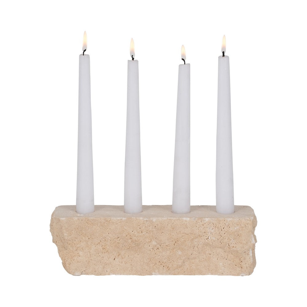 Decorative 4 Taper Candle Holder | Live Edge Style Tan Brown Travertine