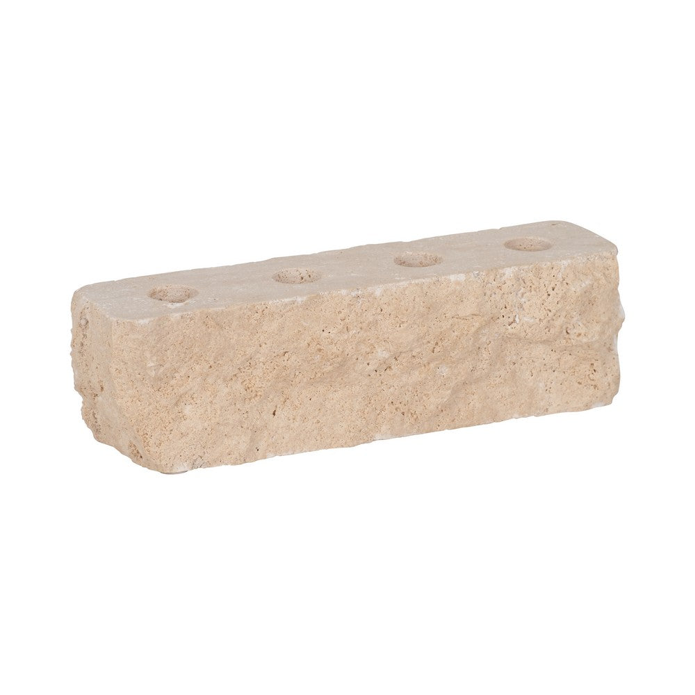 Decorative 4 Taper Candle Holder | Live Edge Style Tan Brown Travertine