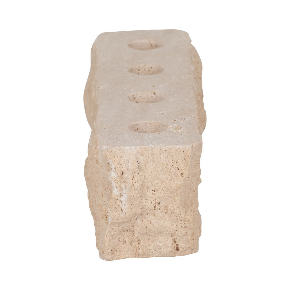 Decorative 4 Taper Candle Holder | Live Edge Style Tan Brown Travertine
