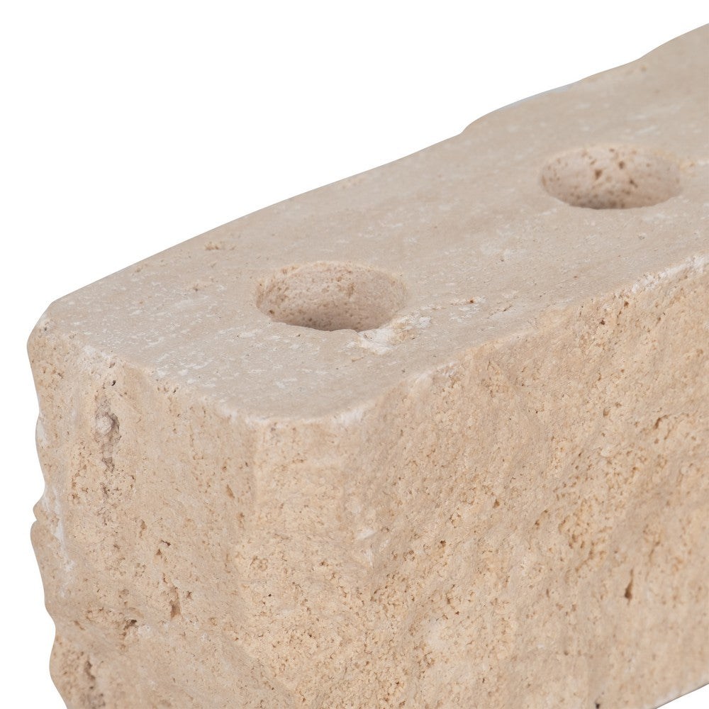 Decorative 4 Taper Candle Holder | Live Edge Style Tan Brown Travertine