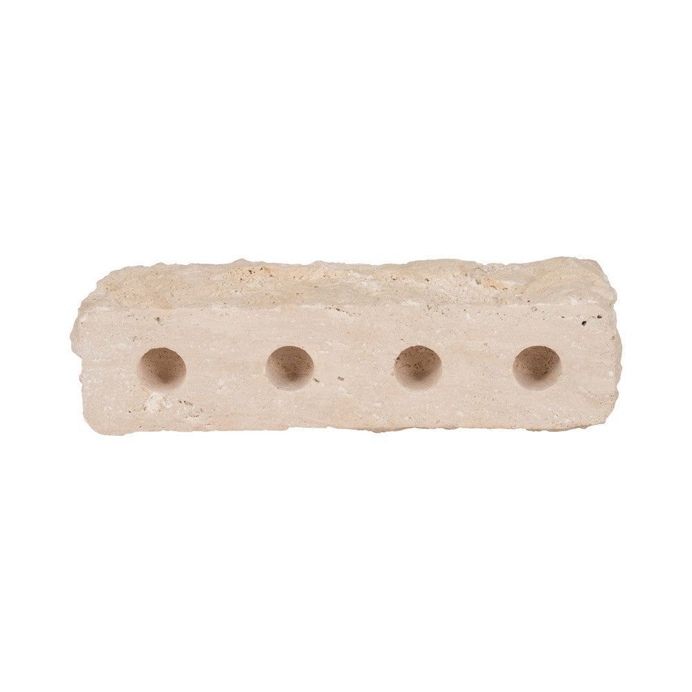 Decorative 4 Taper Candle Holder | Live Edge Style Tan Brown Travertine