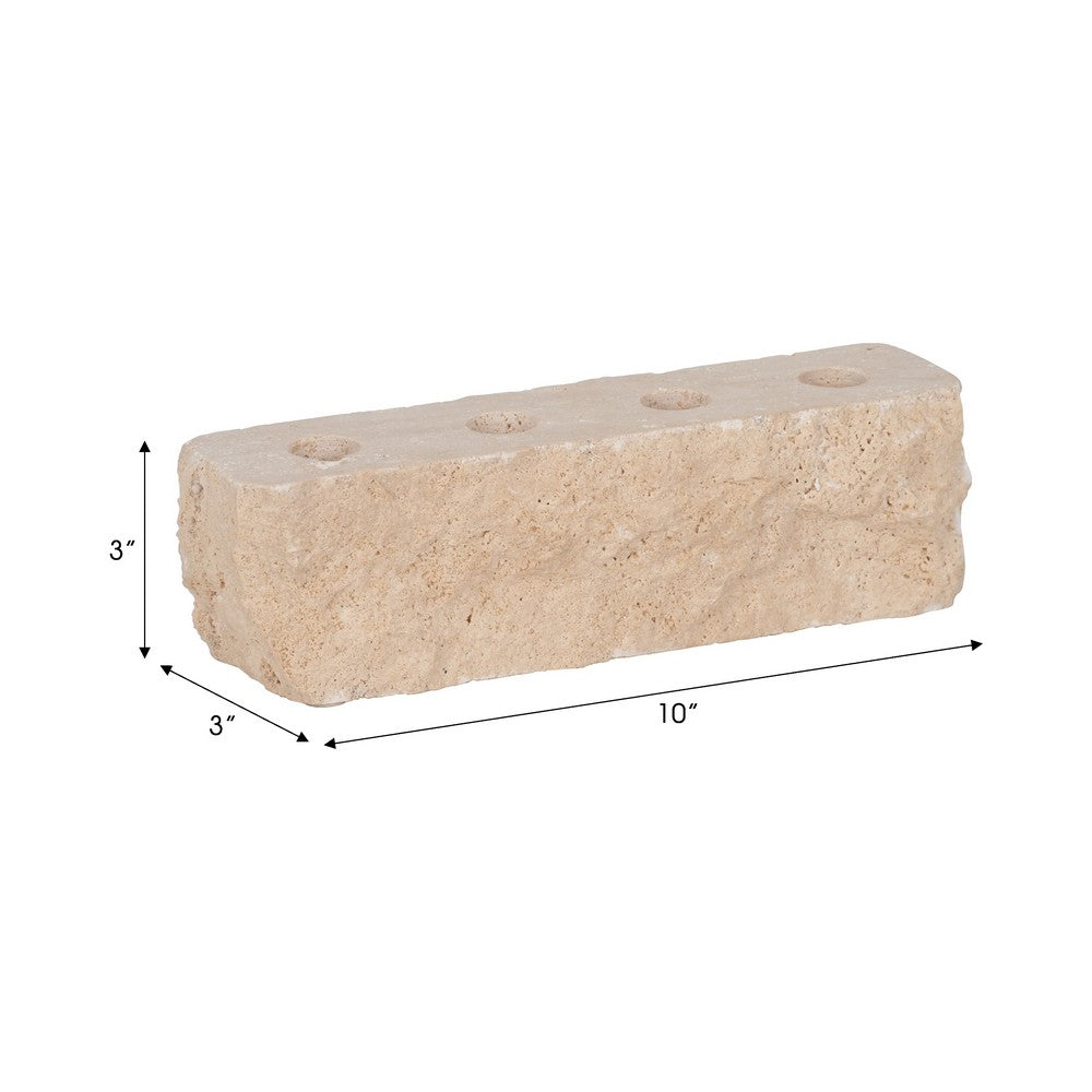 Decorative 4 Taper Candle Holder | Live Edge Style Tan Brown Travertine