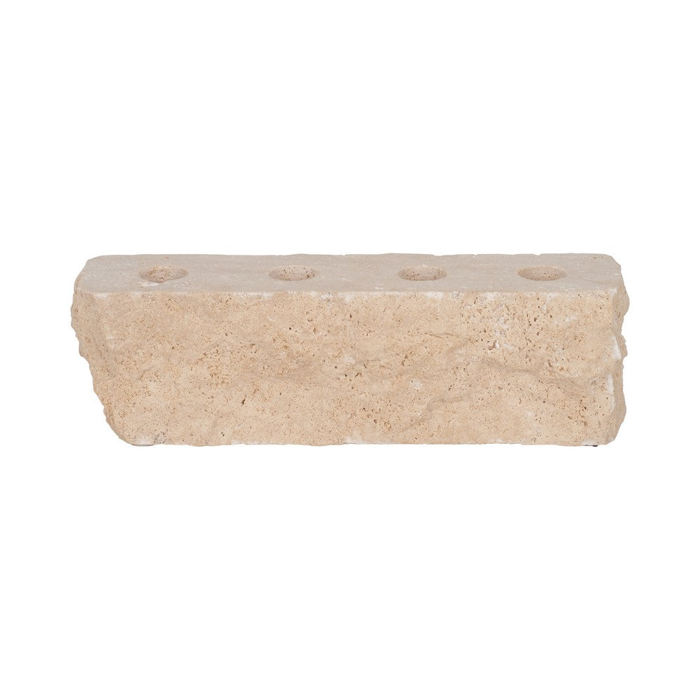 Decorative 4 Taper Candle Holder | Live Edge Style Tan Brown Travertine