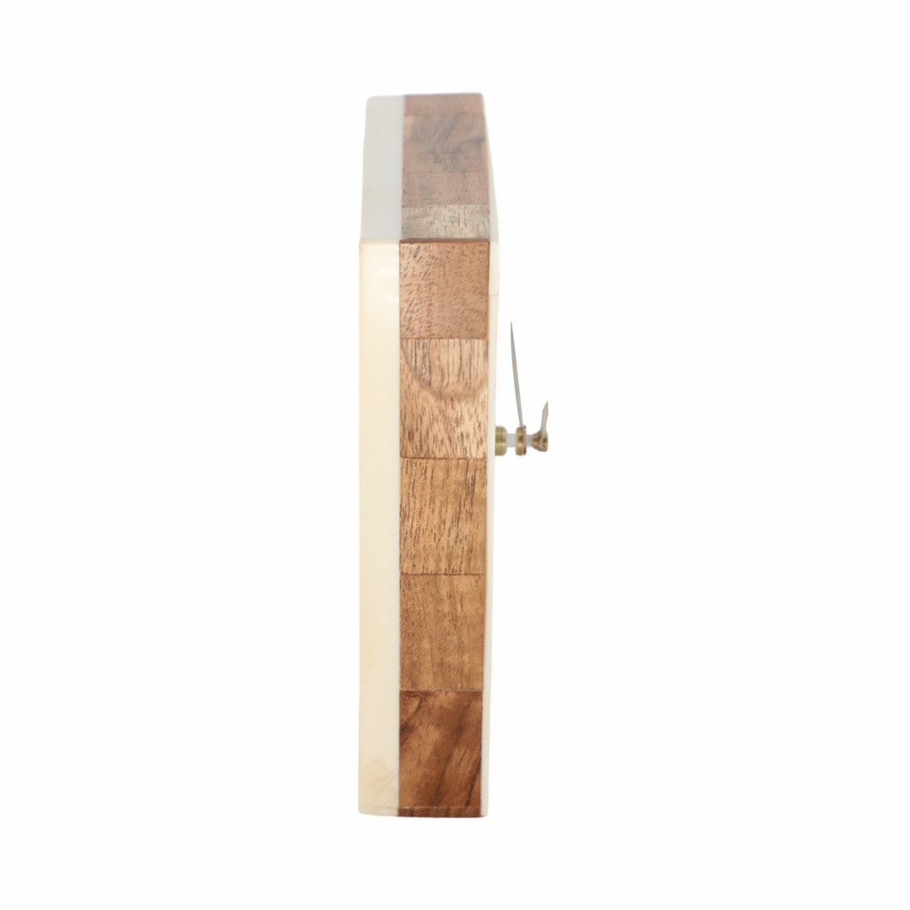 Zola Square Clock with Natural Wood Inlay | Gold Hands | Ivory Resin 5"