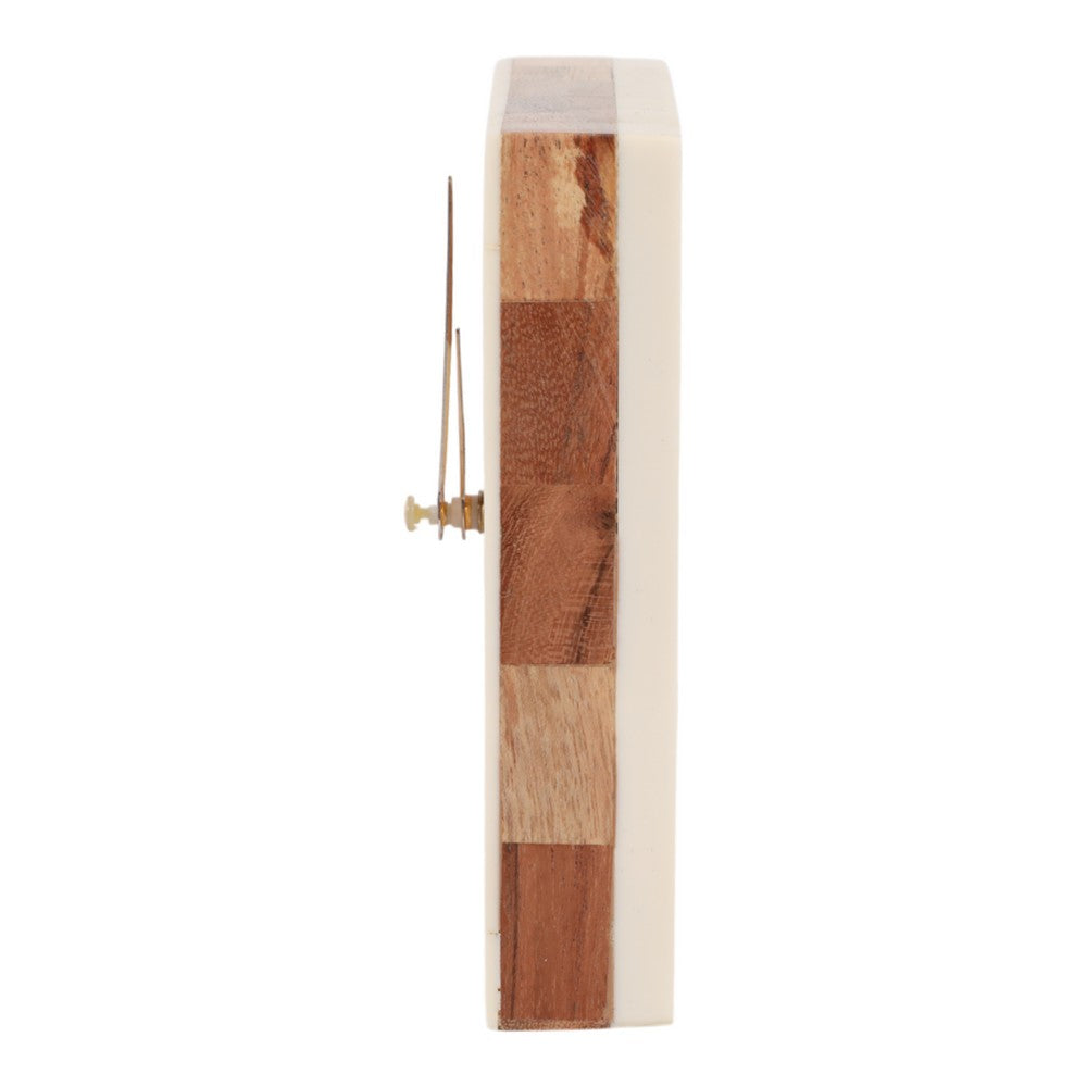 Zola Square Clock with Natural Wood Inlay | Gold Hands | Ivory Resin 5"