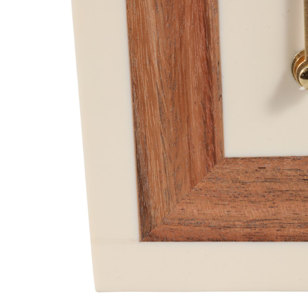 Zola Square Clock with Natural Wood Inlay | Gold Hands | Ivory Resin 5"