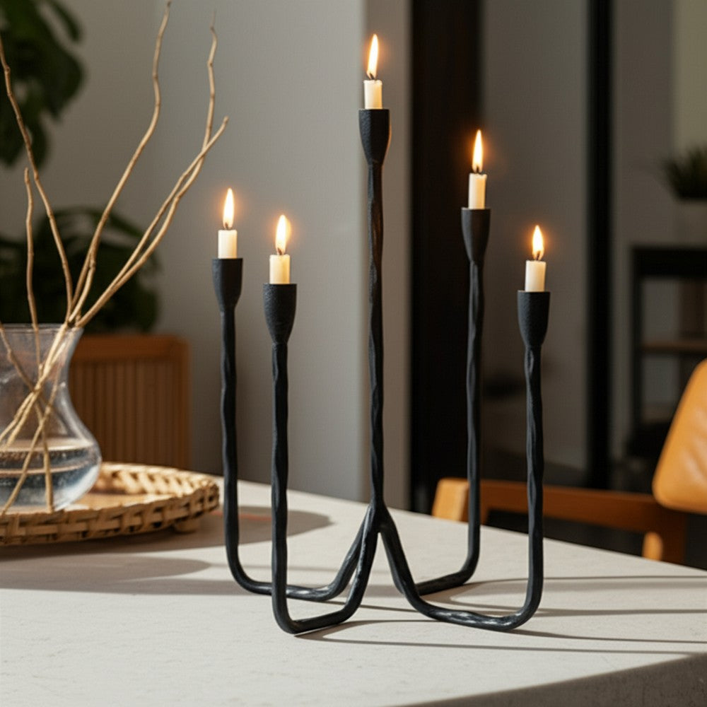 Leny 5 Taper Candle Holder | 16" Tall Black Forged Iron Accent
