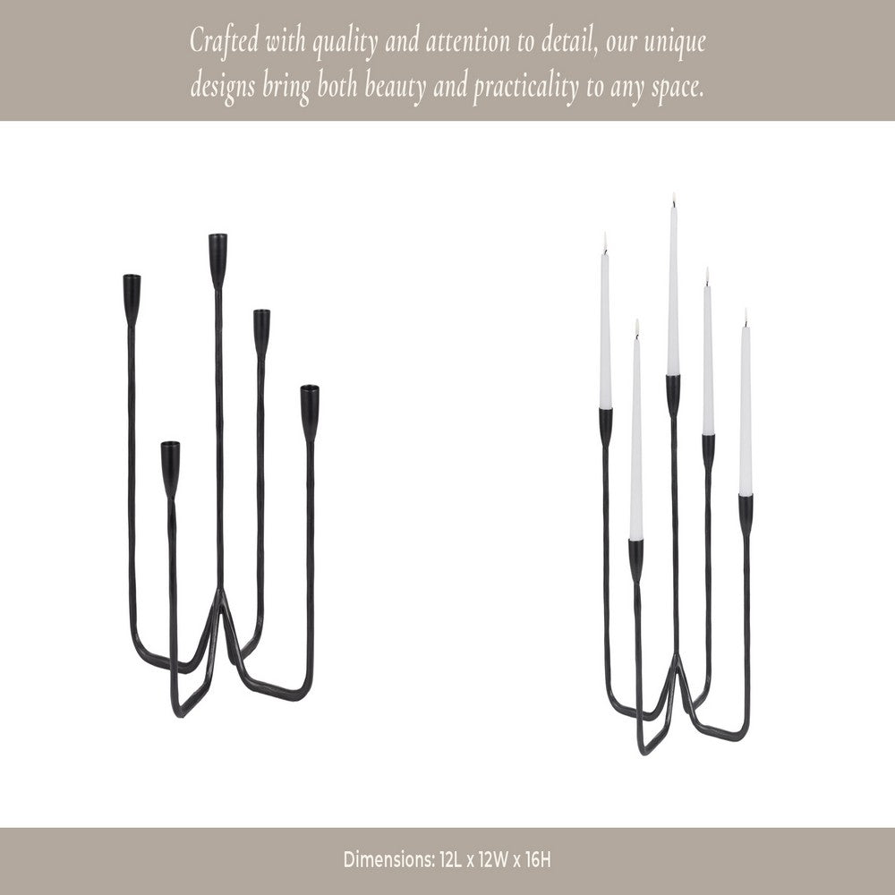 Leny 5 Taper Candle Holder | 16" Tall Black Forged Iron Accent
